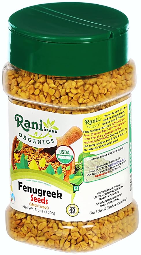 Rani Organic Fenugreek (Methi) Seeds Whole 5.29oz (150g) PET Jar, Trigonella Foenum Graecum ~ All Natural | Vegan | Gluten Friendly | NON-GMO | Indian Origin | USDA Certified Organic