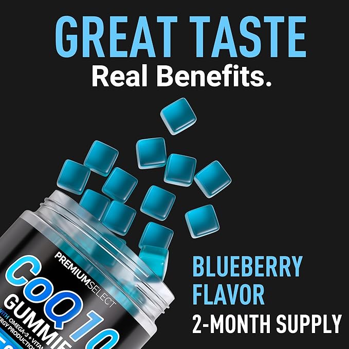 CoQ10 Gummies for Adults 500mg Sugar Free - 120 Cq10 Gummies High Absorption Supplement with Omega-3, Vitamin B3, and Zinc Supports Heart Health, Cellular Energy Antioxidant Protection Gummy Chews