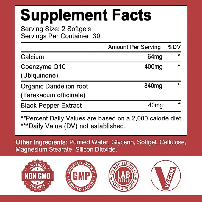 CoQ10 400mg Capsules, Coenzyme Q10 High Absorption Supplements | Heart Supports & Cellular Energy Production Supplement, No Dairy, No Gluten - 60 Capsules (30 Serv)