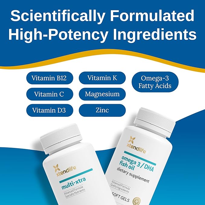 Xtendlife Daily Care Bundle - Multi-Xtra Multivitamins & Omega-3/DHA Fish Oil - Vitamins, Minerals, Antioxidants, and Fatty Acids for Total Body Support - 30 Day Supply