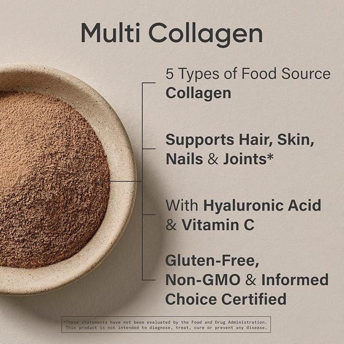 Multi Collagen Protein Powder (Type I, II, III, V, X) with Hyaluronic Acid + Vitamin C | 5 Types of Food Based Collagen, Great in Coffee & Protein Drinks | Non-GMO Verified, 30 Servings (Chocolate)
