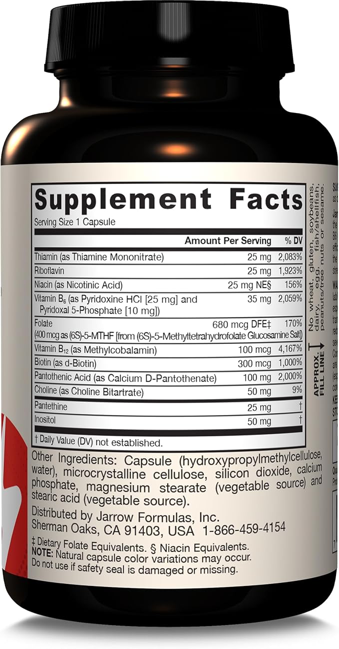Jarrow Formulas B-Right,Optimized B Complex Featuring VIT B1,B2,B5,B6,B12 and B9 to Support Cellular Energy,Immune Health and Stress Management,100 Veggie Caps,Up to a 100 Day Supply, Pack of 12