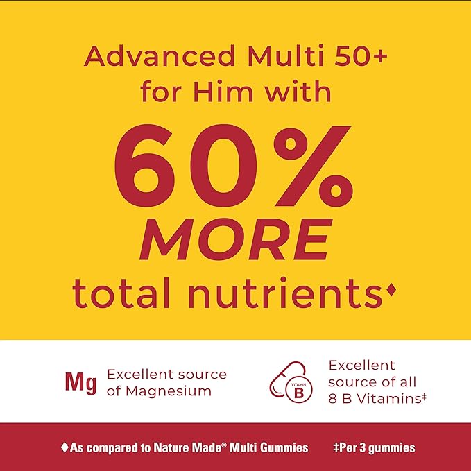 Nature Made Advanced Multivitamin Gummies 50 + for Him with Magnesium Citrate, Vitamin D3, Zinc and All 8 B Vitamins, Multivitamin for Men, 84 Gummies, 28 Day Supply