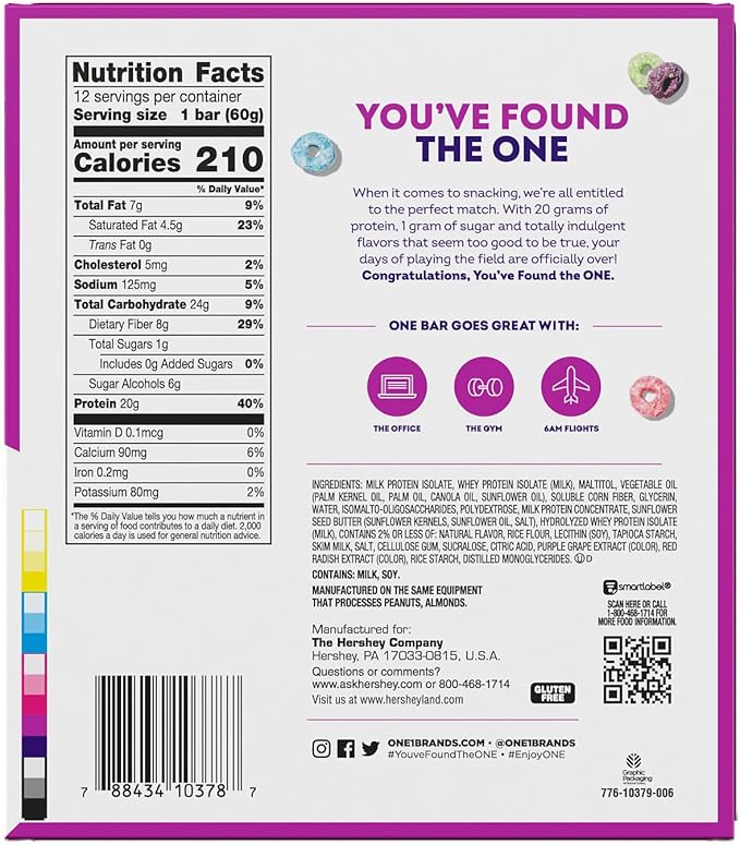 ONE Protein Bars, Fruity Cereal, Gluten Free with 20g Protein and 1g Sugar, Pantry Staples, 2.12 oz (12 Count), Packaging May Vary