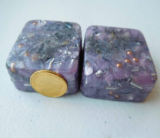 2 Grey Lavender Mini Cube Tower Busters Crystal Orgone Generator Energy Accumulator 528Hz/7.83Hz/Advance Harmonics Many Beautiful Ingredients and Colors!! (Grey Lavender)