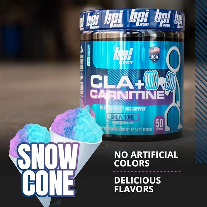 BPI Sports CLA + Carnitine – Conjugated Linoleic Acid – Performance, Lean Muscle – Caffeine Free – For Men & Women – Snow Cone – 50 servings – 12.34 oz.
