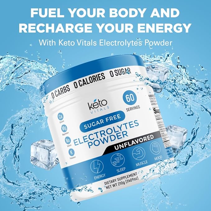 Keto Vitals Unflavored Electrolyte Powder | Keto-Friendly Electrolytes with Potassium, Magnesium, Sodium, Calcium | Keto Electrolytes Supplement Drink Mix | Sugar-Free, Zero Calories, Zero Carbs