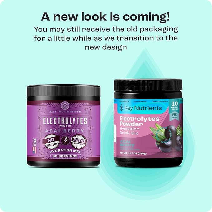 KEY NUTRIENTS Multivitamin Electrolytes Powder No Sugar - Fruity Acai Berry Electrolyte Powder - Endurance & Energy Supplement - Hydration Powder - No Calories - 90 Servings - Made in USA