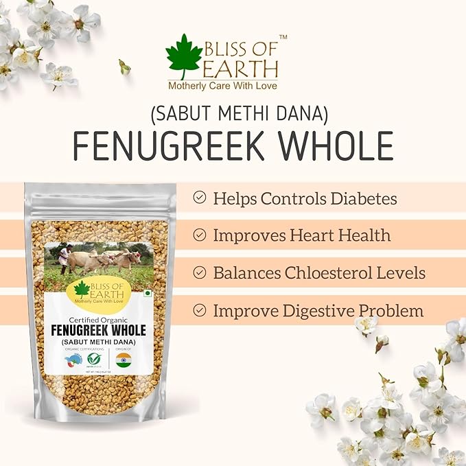BLISS OF EARTH Organic Whole Fenugreek Seeds, Sabut Methi 1Kg