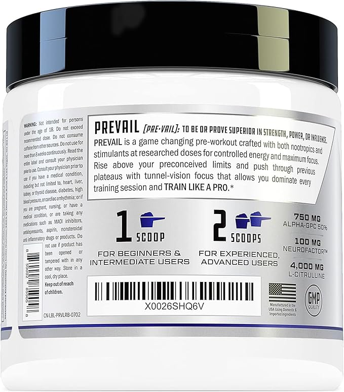 Prevail Pre Workout Powder with Nootropics: Pre Workout for Men and Women, Cutting Edge Energy and Focus Supplement with L Citrulline, Alpha GPC, L Tyrosine, Neurofactor | Rainbow Freeze, 40 SRV