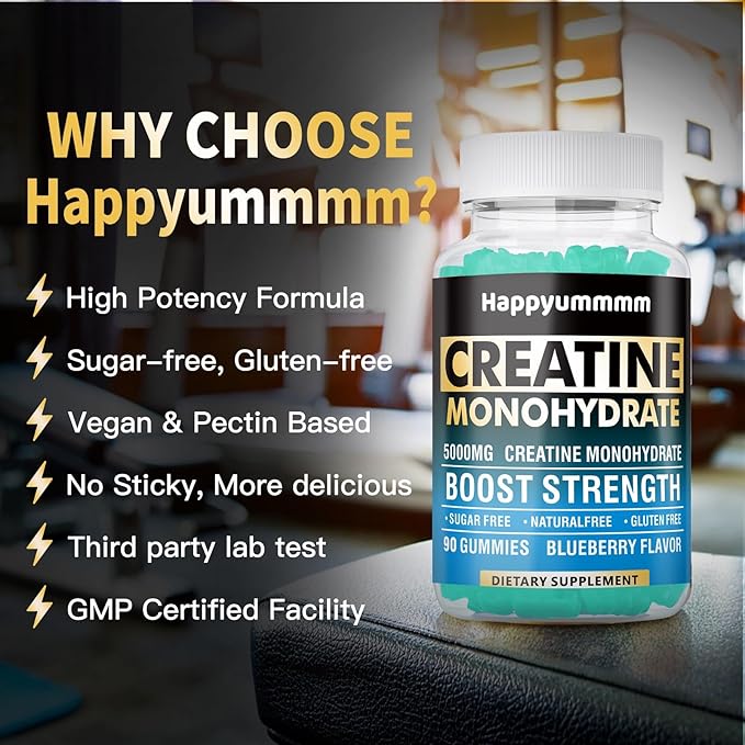 Creatine Monohydrate Gummies 5000mg for Men & Women, Chewables Creatine Monohydrate for Muscle Strength, Muscle Builder, Energy Boost, Pre-Workout Supplement(180 Count)-Blueberry 2pack