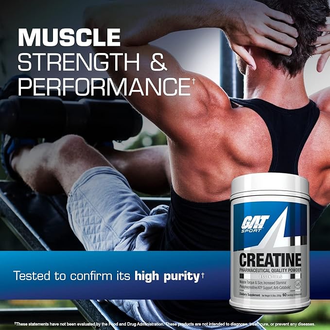 GAT SPORT Creatine Monohydrate Powder, 300 Grams, Strength, Brain Health, Anti-oxidant, Endurance, for Men & Women, 2 Month Supply, Unflavored (60 Servings)