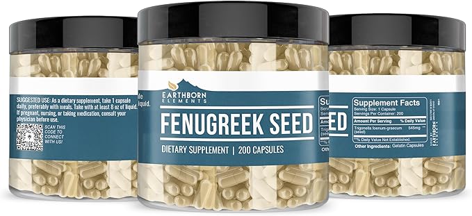 Earthborn Elements Fenugreek Seed 200 Capsules, Pure & Undiluted, No Additives