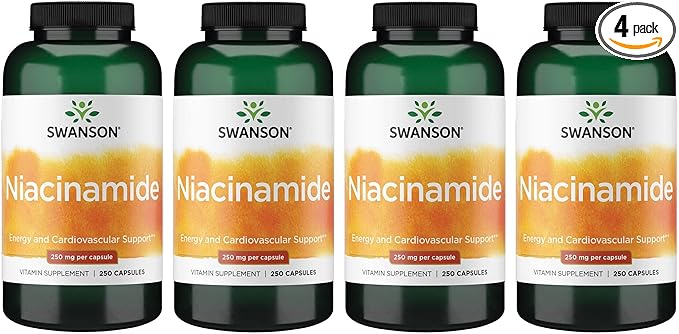 Swanson Niacinamide - Vitamin B3 Supplement Promoting Heart Health & Energy Support - May Support Healthy Joint Function - (250 Capsules, 250mg Each) (4 Pack)