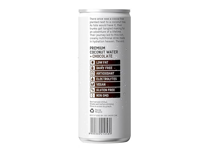 Once Upon a Coconut Chocolate Coconut Water - Low-Calorie, All-Natural Drink with Electrolytes - Non-GMO, Gluten-Free - Pack of 12 Cans (each 10.8 fl oz)