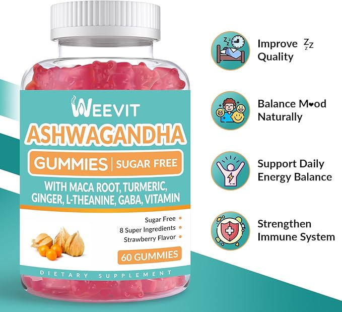 Ashwagandha Gummies with Vitamin D for Women & Men, Ashwagandha Gummy with Maca Root Powder | Organic Ashwa Gummies for Boost Energy