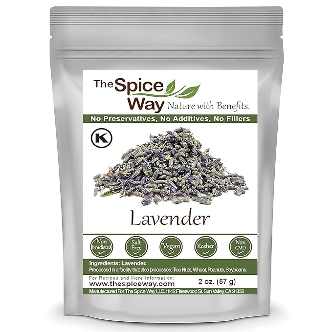 The Spice Way Lavender Flowers - (2 oz) dried flower buds for tea and culinary use - Culinary Lavender Buds - Dried Edible Lavender for Drinks, Chicken, Lavender Tea and More Dried Lavendar Recipes