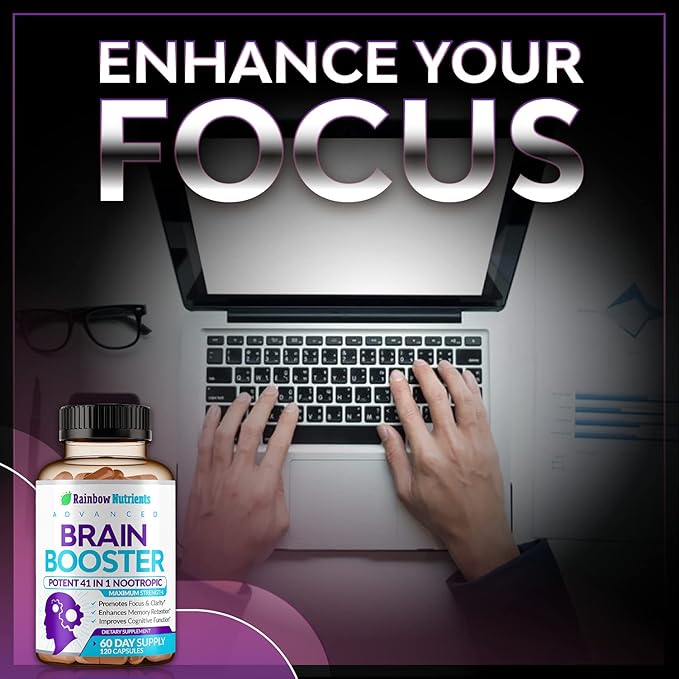 40-in-1 Brain Booster Supplements for Memory, Focus, Clarity, Energy, Performance | Natural Nootropic Brain Support Supplement with DMAE, Bacopa Monnieri & More | For Men & Women | 120 V Capsules