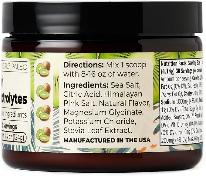 Santa Cruz Paleo Electrolyte Powder Kiwi with Himalayan & Sea Salt, Magnesium, Potassium, Sugar-Free, 30 Servings