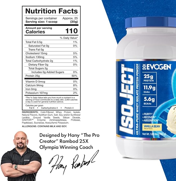 Evogen Isoject - Whey Protein Isolate | Ultra-Pure Whey Protein Powder with Ignitor Enzymes, BCAAs, and EAAs | Enhanced Absorption & Recovery | Vanilla Bean | 25 Servings
