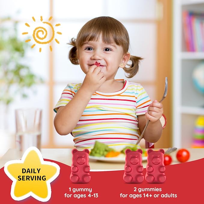 Kids Magnesium Glycinate Gummies, Magnesium for Kids & Adults with Citrate, Zinc, Vitamin D3, B12, L-Theanine Supplement for Sleep Bone & Muscle Mood, Strawberry, 60ct