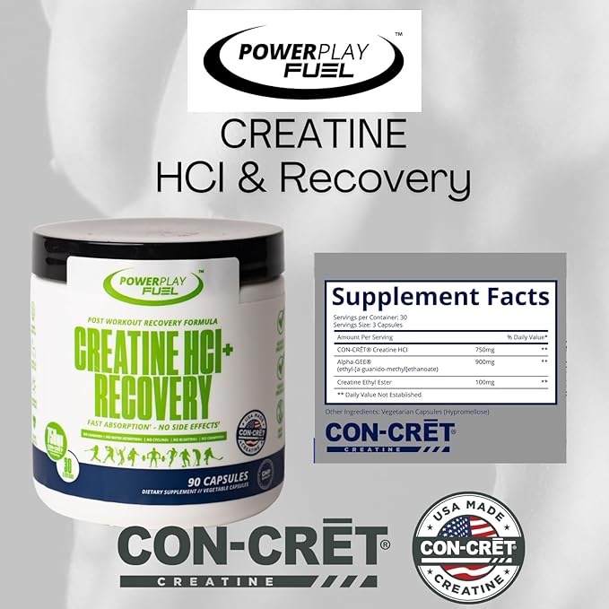 CREATINE HCl + Recovery Capsules for Men and Women, Muscle & Brain Health, Cognitive Function, Immune Support - 90 Vegetable Capsules
