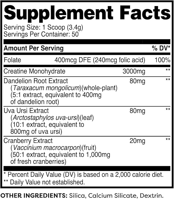Pump-It-Up Creatine (50 Servings, Unflavored) - Creatine Monohydrate with Dandelion, Uva Ursi, & Cranberry Extract