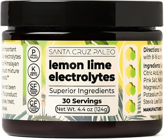 Santa Cruz Paleo Electrolyte Powder Lemon Lime with Himalayan & Sea Salt, Magnesium, Potassium, Sugar-Free, 30 Servings
