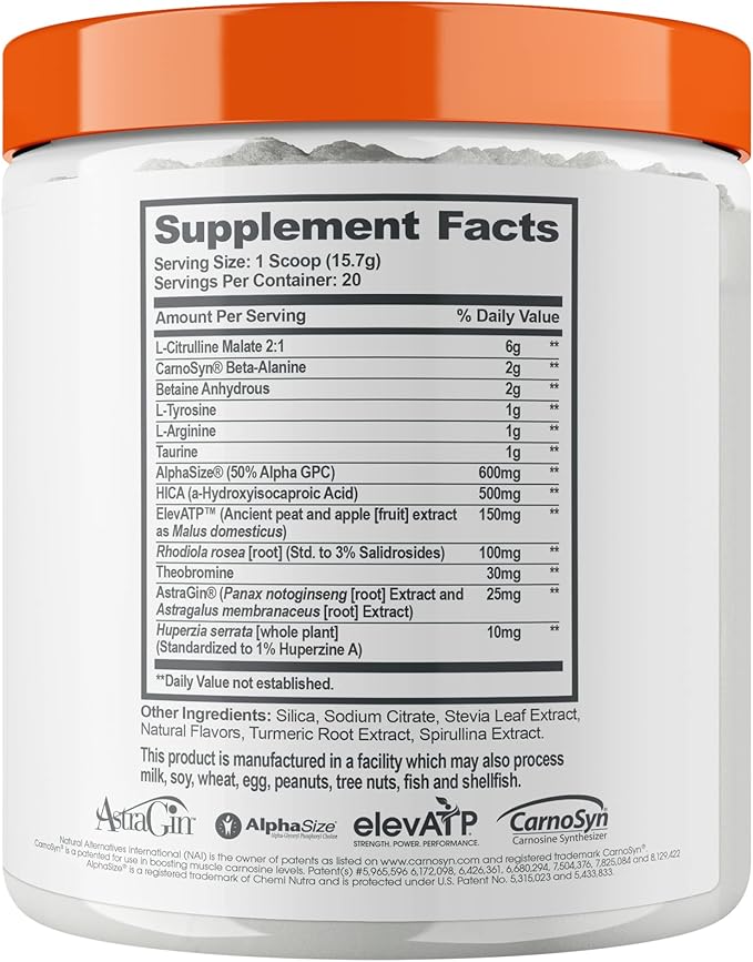 Genius Pre Workout Powder, Sour Apple - All-Natural Nootropic Pre-Workout & Caffeine-Free Nitric Oxide Booster Supplement with Beta Alanine & Alpha GPC - No Artificial Flavors, Sweeteners, or Dyes