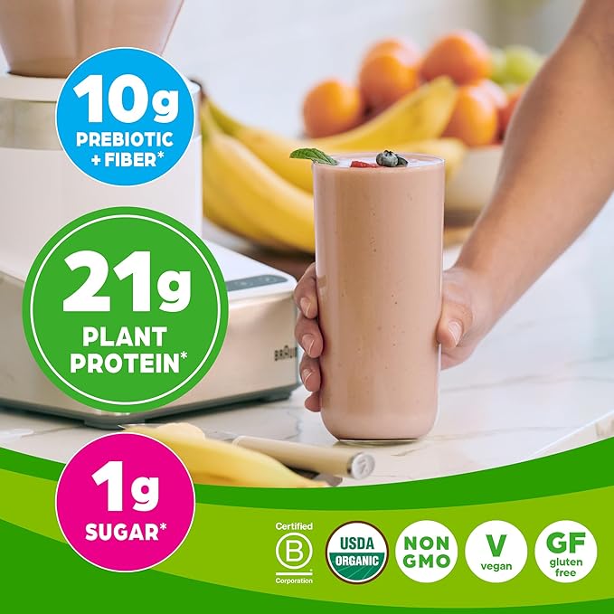 Orgain Organic Vegan Protein + 50 Superfoods Powder, Creamy Chocolate Fudge - 21g Plant Based Protein, 10g Prebiotic Fiber, No Lactose Ingredients, Gluten Free, No Added Sugar, Non-GMO, 1.12 lb