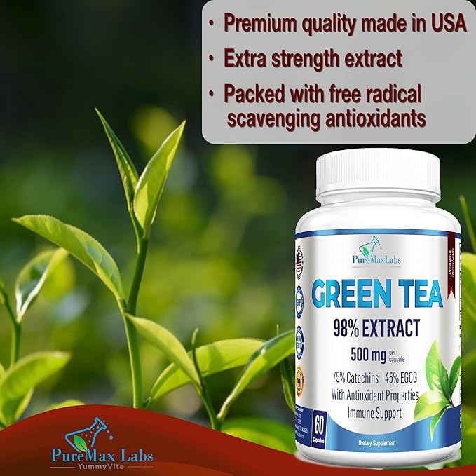 Green Tea Extract 98% - 3X Strength, 75% Polyphenol Catechins, 45% EGCG, Super Antioxidant - 60 Capsules