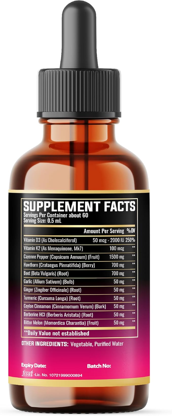 11in1 Cayenne Pepper Liquid Drops with Hawthorn Berry, Vitamin D3, K2, Berberine, Bitter Melon, Turmeric & More – for Heart & Immune Support – 1 FL Oz – 60 Days Supply