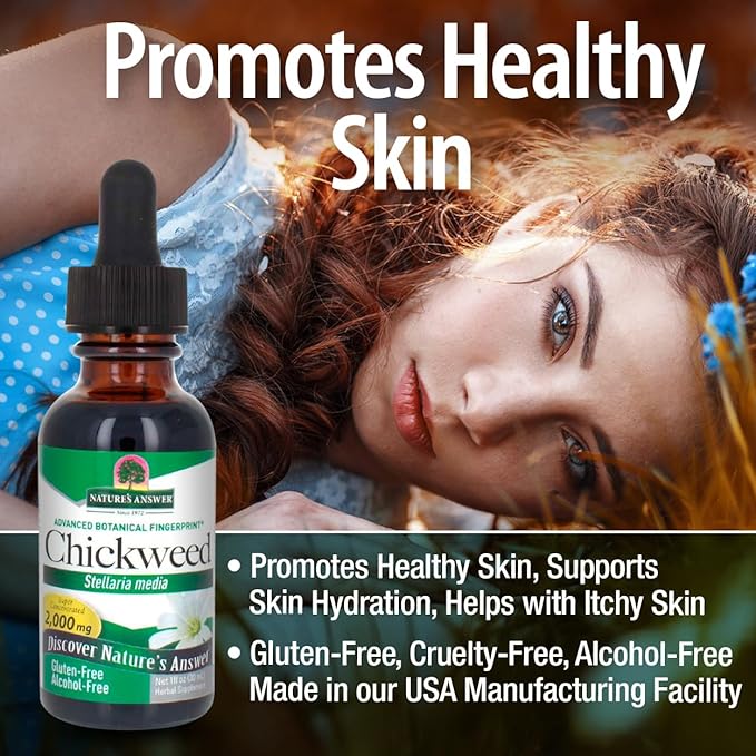 Nature's Answer Alcohol-Free Chickweed Stelleria Media 2000mg 1oz Extract | Herbal Supplement | Promotes Digestion | Non GMO, Kosher, Gluten Free, Vegan | Single Count