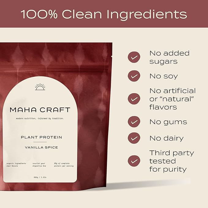 Plant Based Protein Powder | Vanilla Spice | 25g of Organic Vegan Protein | Prebiotic Fiber | Low Carb | No Added Sugar | Gluten & Dairy Free