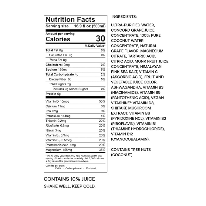 Barcode Premium Sports Hydration Drink - No Added Sugar, Concord Grape, 12 Pack - Adaptogen Drink with Electrolytes - Plant-Based Beverage - Immunity & Performance Drink - Ashwagandha & Magnesium