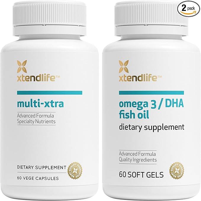 Xtendlife Daily Care Bundle - Multi-Xtra Multivitamins & Omega-3/DHA Fish Oil - Vitamins, Minerals, Antioxidants, and Fatty Acids for Total Body Support - 30 Day Supply