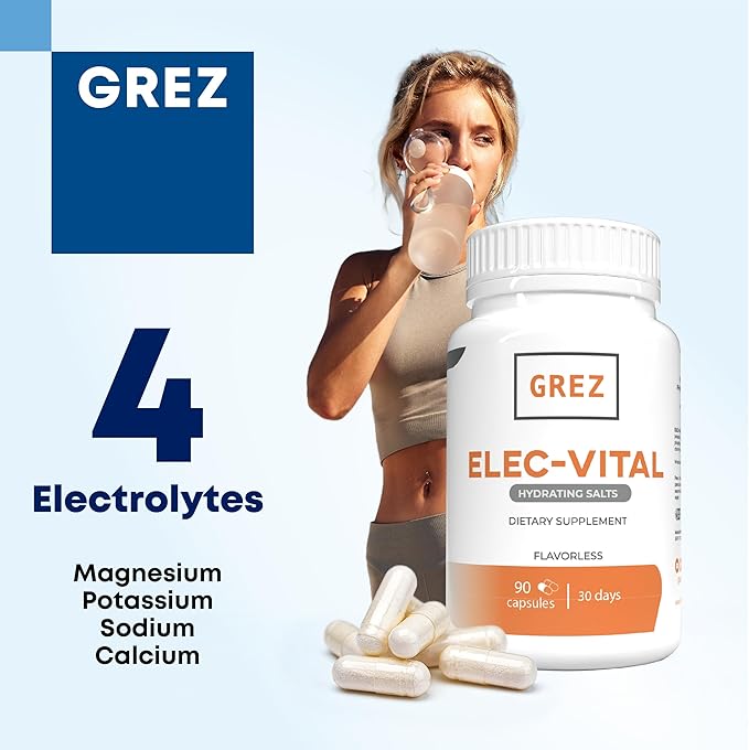 GREZ ELEC-Vital Sugar Free Electrolyte Pills - Electrolyte Capsules - Complete Keto Electrolytes Supplement Mineral Support, Zinc Salt Pills for Fasting Electrolytes - 90 Caps, 30 Days