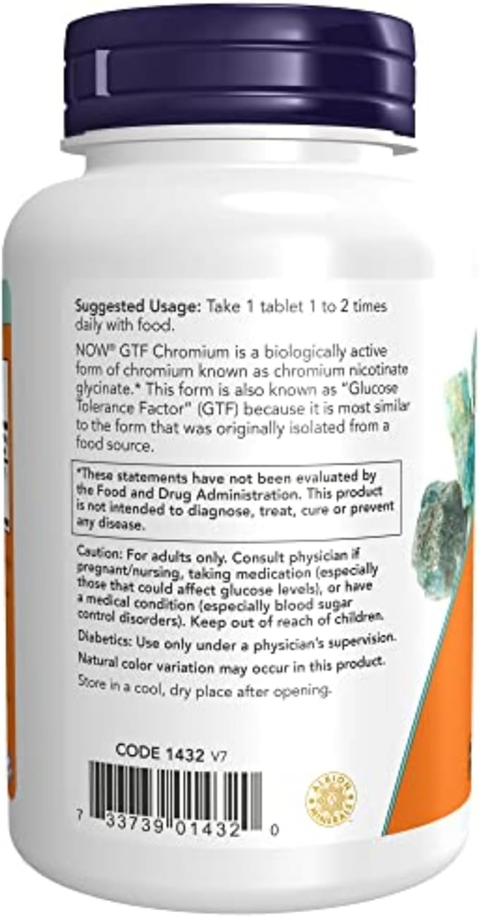 NOW Foods Supplements, GTF (Glucose Tolerance Factor) Chromium 200 mcg, Insulin Co-Factor*, 250 Tablets