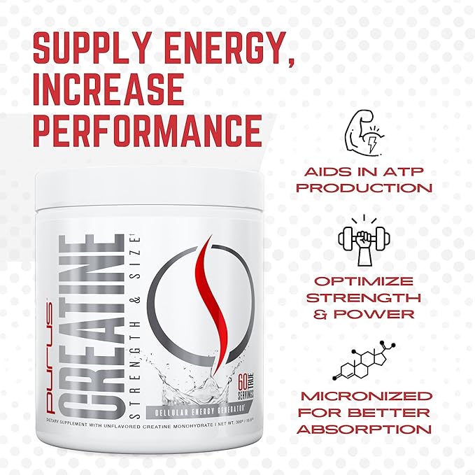 Purus Labs Foundation Series Creatine Powder | 100% Ultra Pure Micronized Creatine for Strength, Mass, Power, Recovery | 60 Servings (Unflavored)