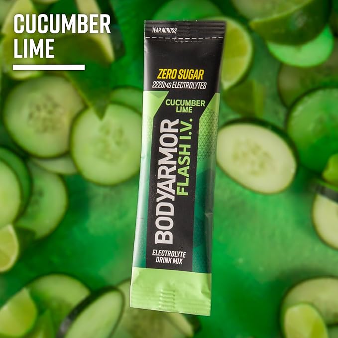 BODYARMOR Flash IV Electrolyte Packets, Cucumber Lime - Zero Sugar Drink Mix, Single Serve Packs, Coconut Water Powder, Hydration for Workout, Travel Essentials, Just Add Sticks to Liquid (15 Count)