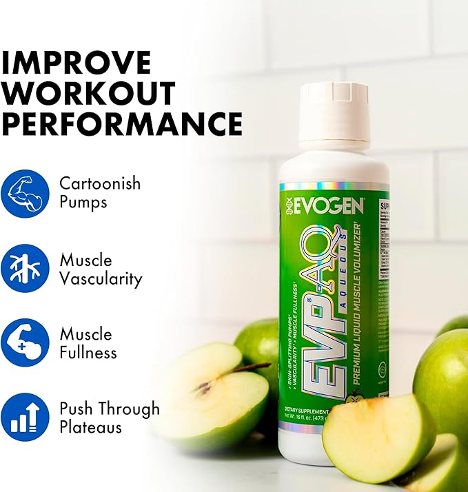 Evogen EVP AQ - Liquid Glycerol Muscle Volumizer | Pre Workout for Pumps, Vascularity, & Hydration | Premium Preworkout for Men & Women | Sour Apple | 16 fl oz