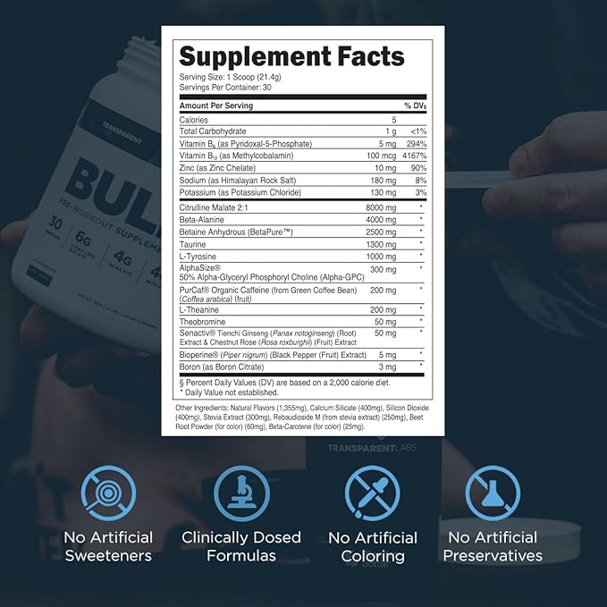 Transparent Labs Bulk Pre Workout Powder - Naturally Sweetened Advanced Pre-Workout Formula for Muscle Building and Strength - 30 Servings, Tropical Punch