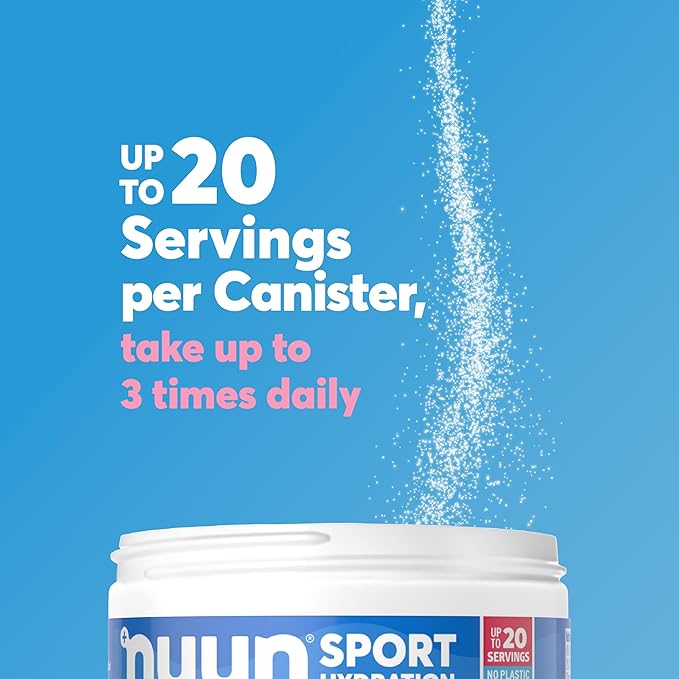 Nuun Sport Electrolyte Powder Drink Mix with Magnesium, Calcium, Potassium, Chloride, and Sodium, Strawberry Kiwi Flavor, Gluten Free & Vegan, Up to 20 Servings