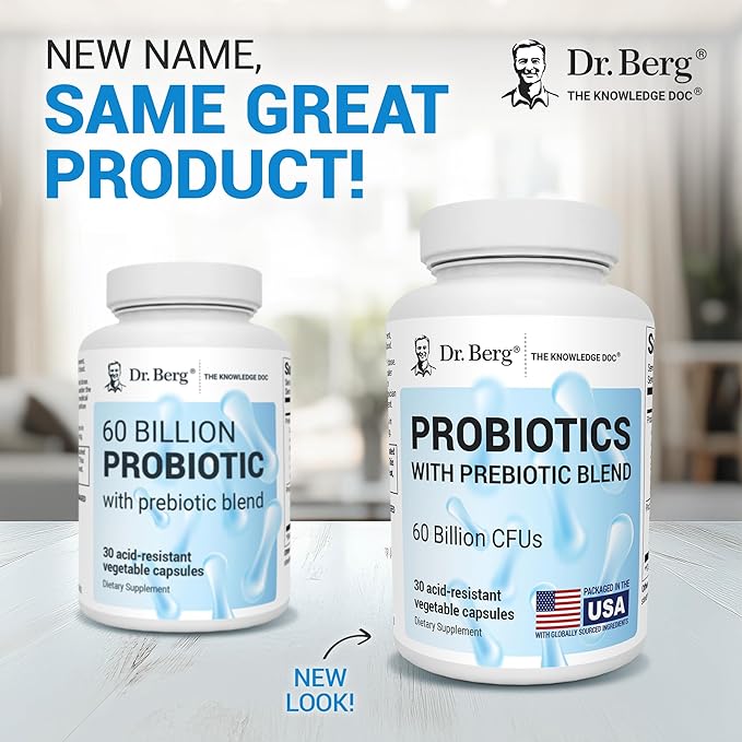 Dr. Berg Probiotic Supplement (60 Billion CFUs) - Helps Ease Occasional Constipation, Diarrhea, Gas & Bloating* - Pre and Probiotics for Digestive Health - 30 Probiotic Capsules
