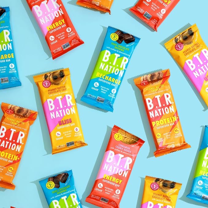 B.T.R. Nation Bar Superfood Keto Protein Bars, Plant Based Vegan Protein - | 6 pack (Sampler Pack) | Low Carb Food, Low Calorie, Gluten Free, No Sugar Alcohols, Boosted with Superfoods
