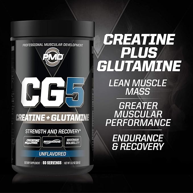 PMD Sports CG5 - Premium Creatine and L-Glutamine Powder (60 Servings) & PMD Sports BCAA Charged Amino Acids for Enhanced Recovery – Cherry Limeade (30 Servings)