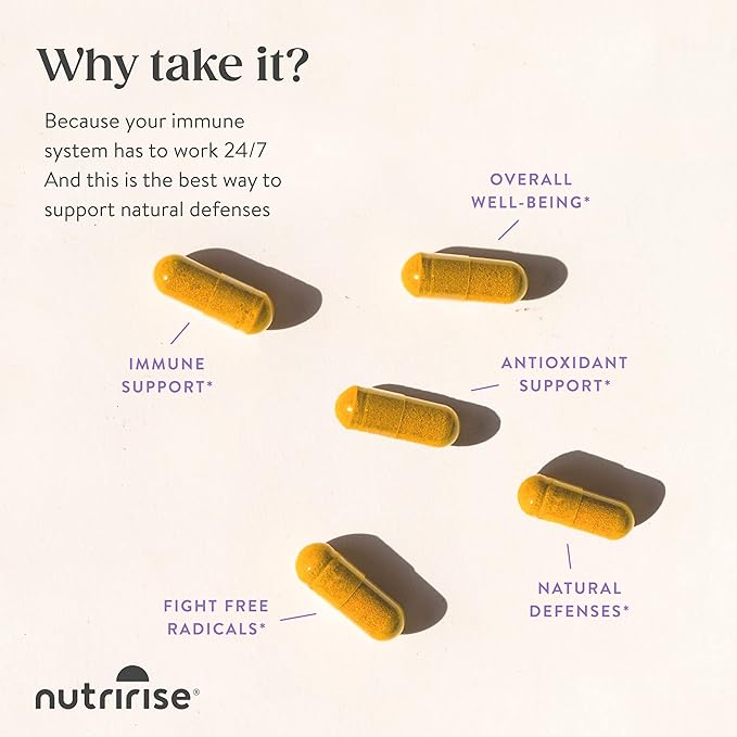 NutriRise Immunity Complex Immune Support Supplement with Vitamin C, E, B6, Zinc, Turmeric Curcumin, Elderberry, Echinacea, 7.2 Billion CFU Probiotics for Gut Health, 90 Count