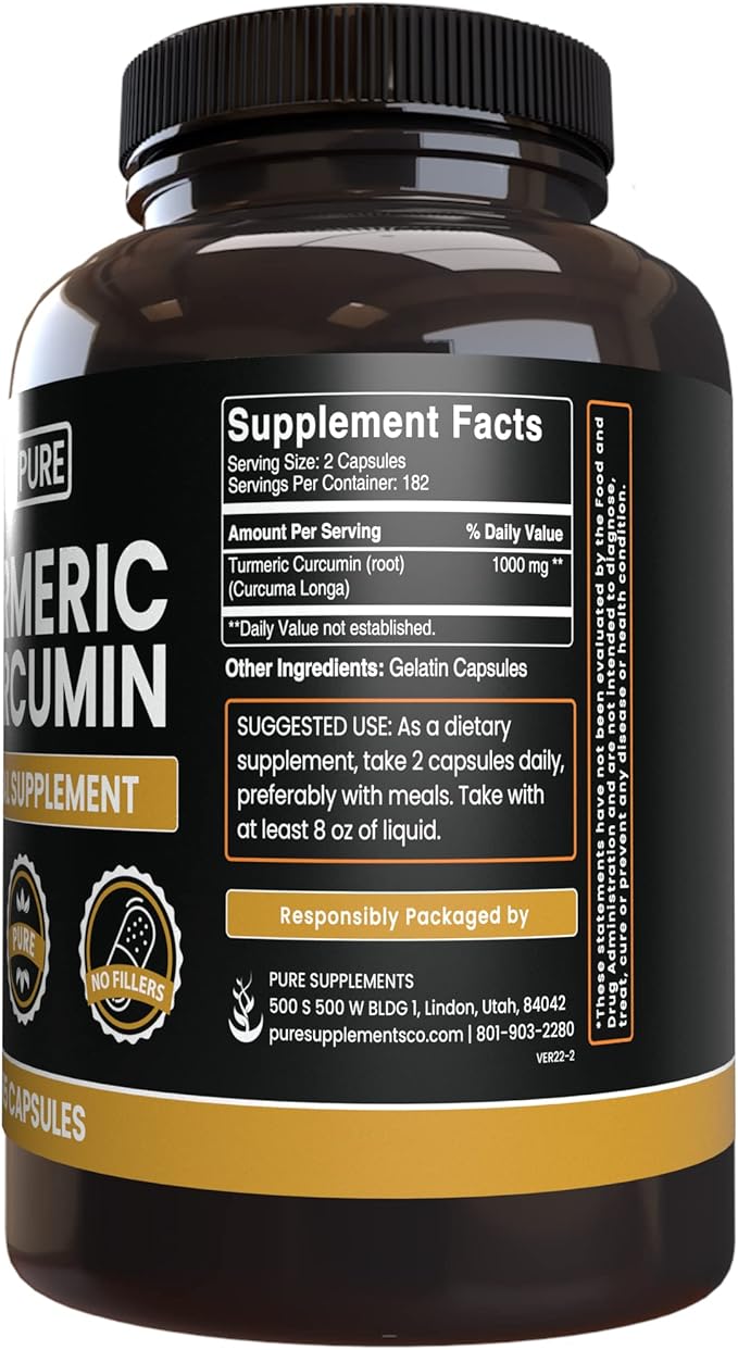 PURE ORIGINAL INGREDIENTS Turmeric Curcumin (365 Capsules) No Magnesium Or Rice Fillers, Always Pure, Lab Verified