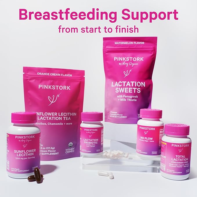 Pink Stork Sunflower Lecithin Lactation Tea, Clogged Milk Duct Support Tea with Fenugreek for Breast Milk Flow, Breastfeeding & Pumping Essentials - Vanilla Orange, 15 Sachets