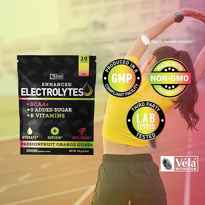 Enhanced Electrolyte Powder Stick Packs (Passionfruit Orange Guava | 20 Packets) w/ 0 Sugar +BCAAs +B-Vitamins Electrolyte Supplement w Potassium Zinc & Magnesium for Hydration - Keto Electrolytes